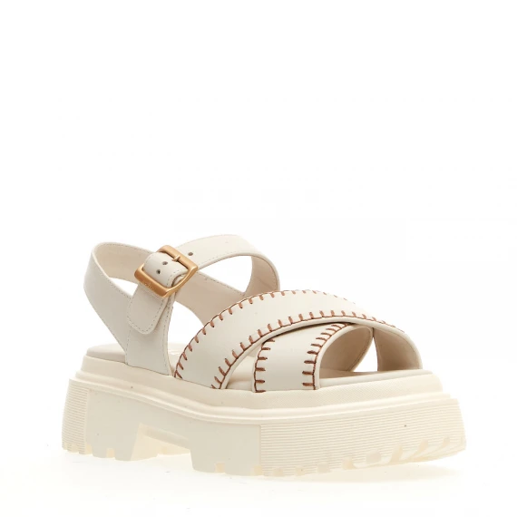 sandalo h644 carroarmato in pelle bianco impunturato