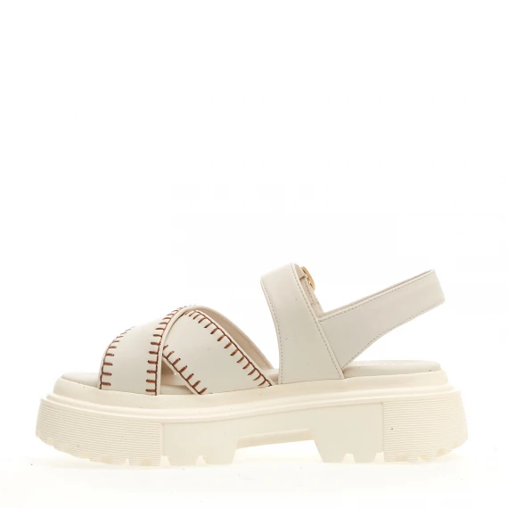 sandalo h644 carroarmato in pelle bianco impunturato