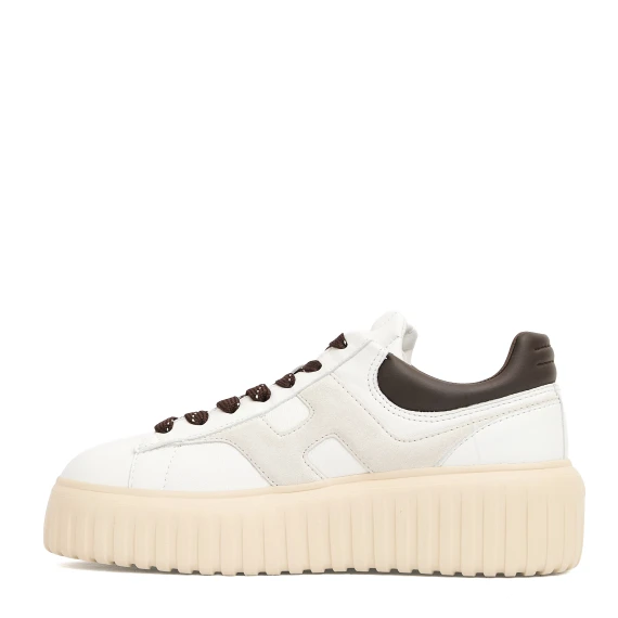 sneakers H stripe pelle bianco marrone