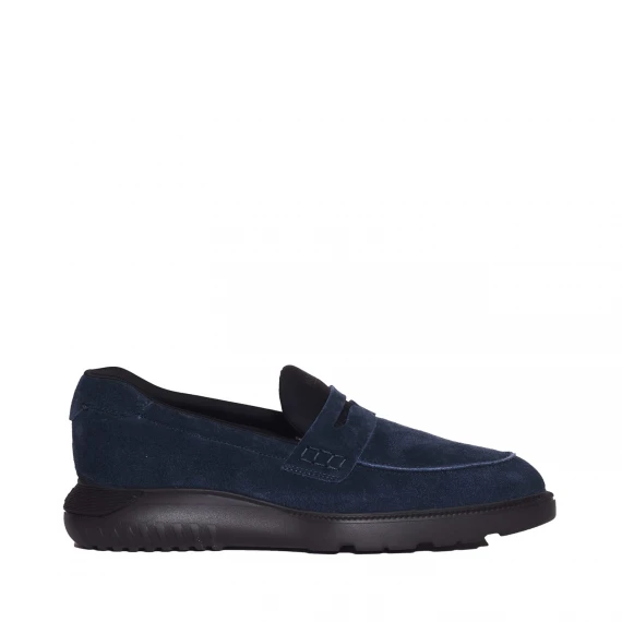 mocassino in camoscio blu fondo in gomma