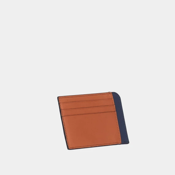 porta carte in pelle cuoio e blu