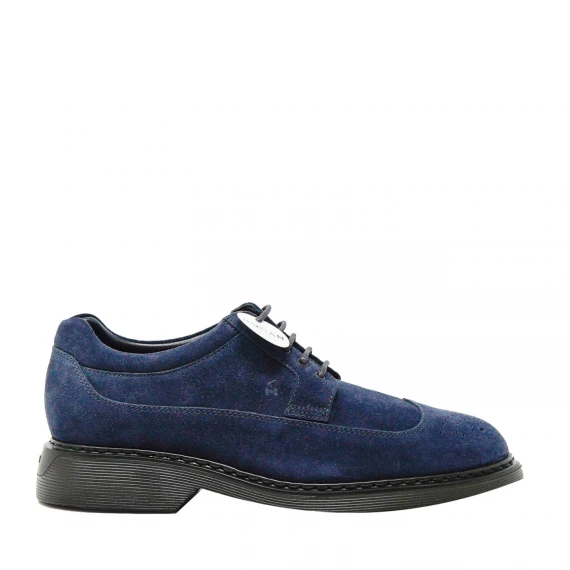 stringata in camoscio blu con bucature