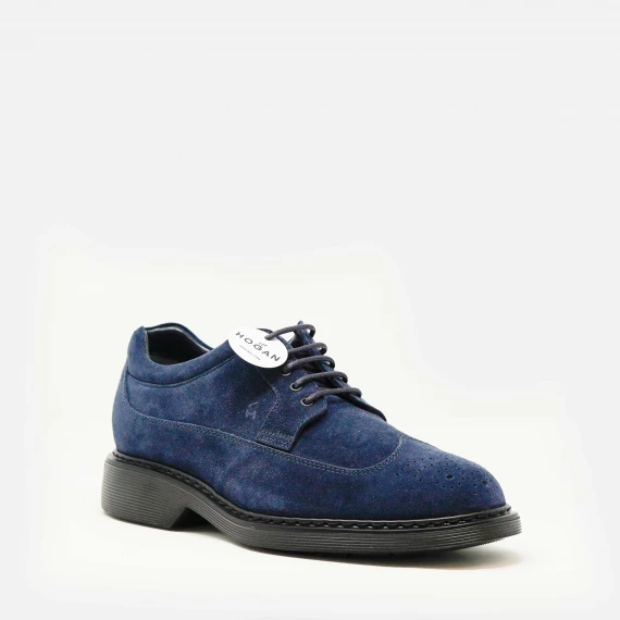 stringata in camoscio blu con bucature