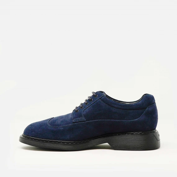 stringata in camoscio blu con bucature