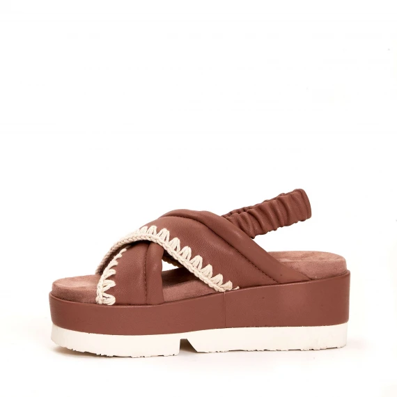 sandalo zeppa incrocio pelle rosa antico