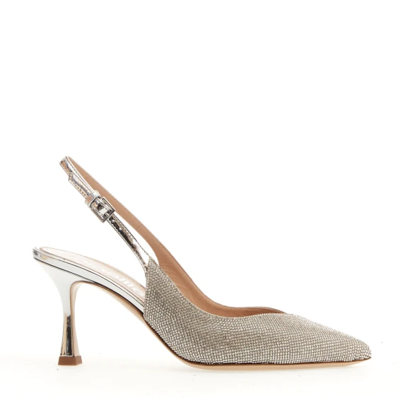 slingback argento e strass tacco 75 mm