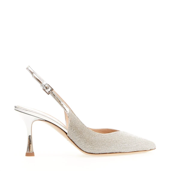 slingback argento e strass tacco 75 mm