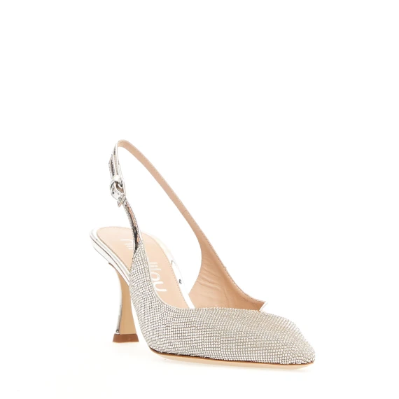 slingback argento e strass tacco 75 mm