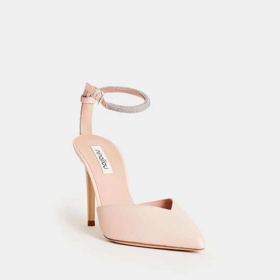 slingback pelle rosa con cinturino strass t 90 mm