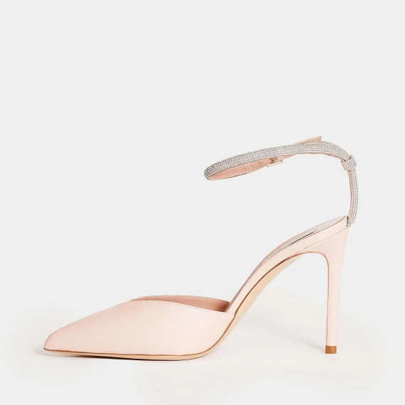 slingback pelle rosa con cinturino strass t 90 mm