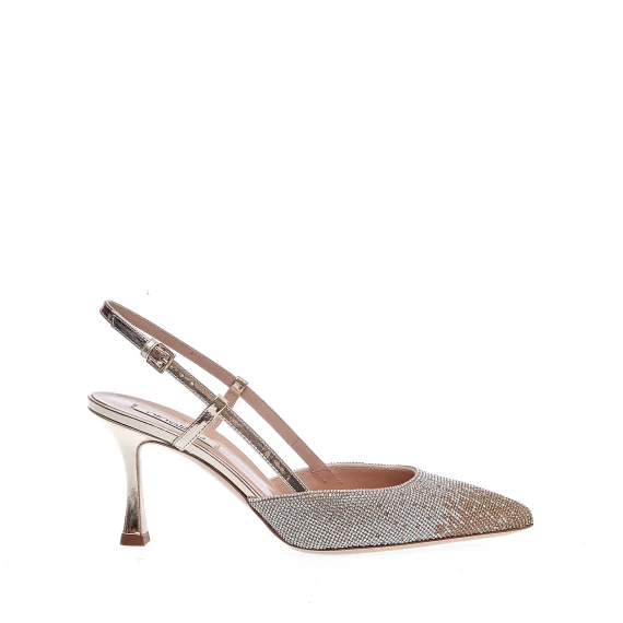 slingback argento e oro strass tacco 75 mm