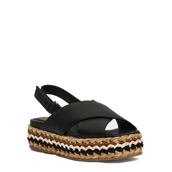 sandalo zeppa raffia incrocio nero