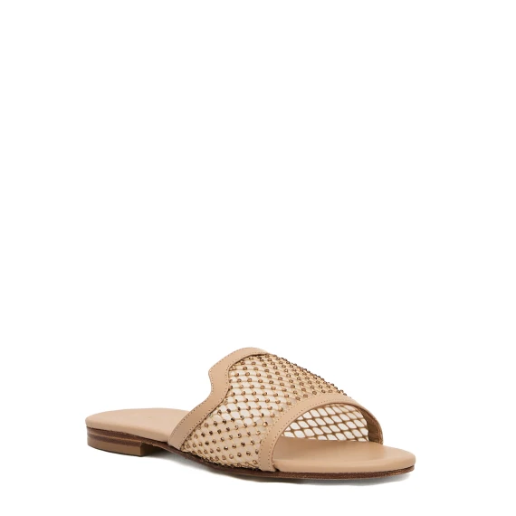 ciabatta pelle beige e strass