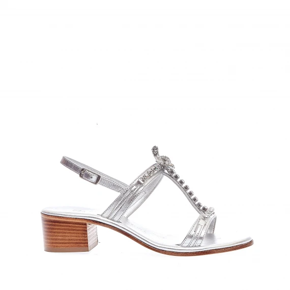 sandalo tacco 40 pelle argento con strass