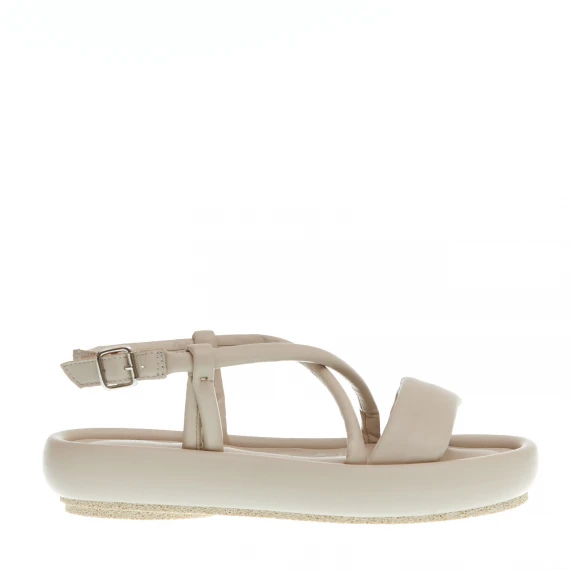 sandalo zeppa bassa pelle beige