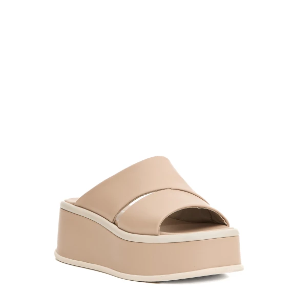 ciabatta zeppe 5 cm pelle beige