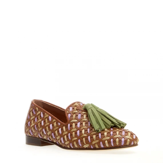 pantofola intreccita cuoio, lilla e verde