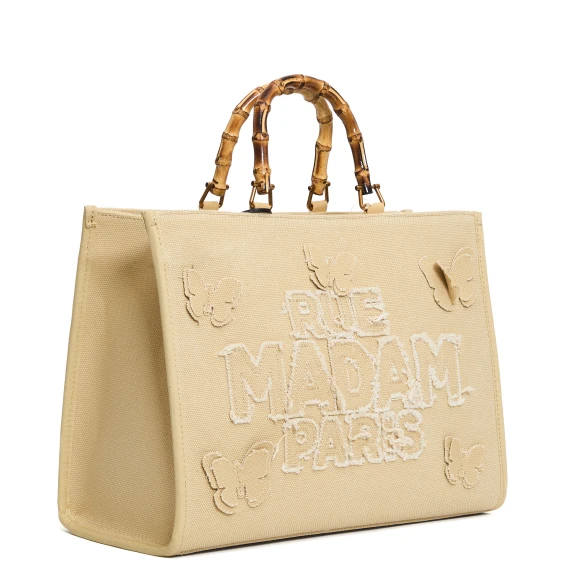 tote in canvas crema con farfalle