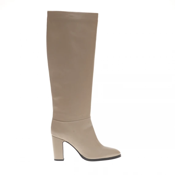 stivale a tubo pelle beige tacco 80 mm