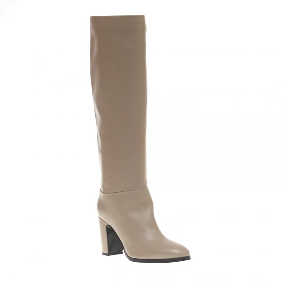 stivale a tubo pelle beige tacco 80 mm