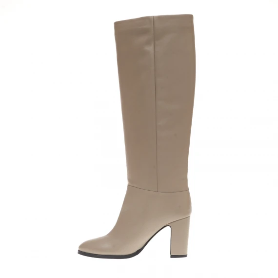 stivale a tubo pelle beige tacco 80 mm