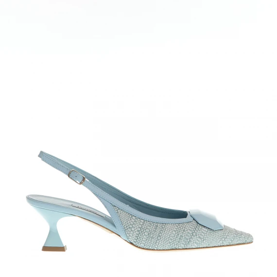 slingback tessuto azzurro tacco 55 mm