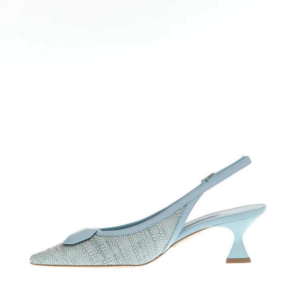 slingback tessuto azzurro tacco 55 mm