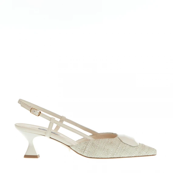 slingback tessuto beige tacco 55 mm
