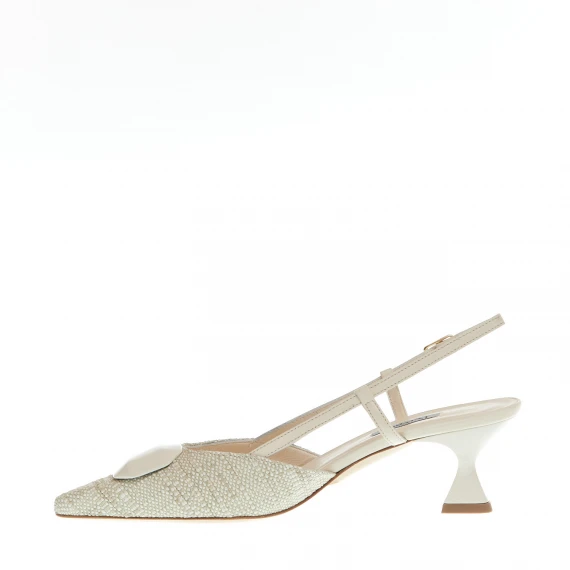 slingback tessuto beige tacco 55 mm