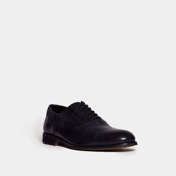 Stringata in pelle blu washed