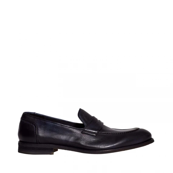 Mocassino in pelle blu washed