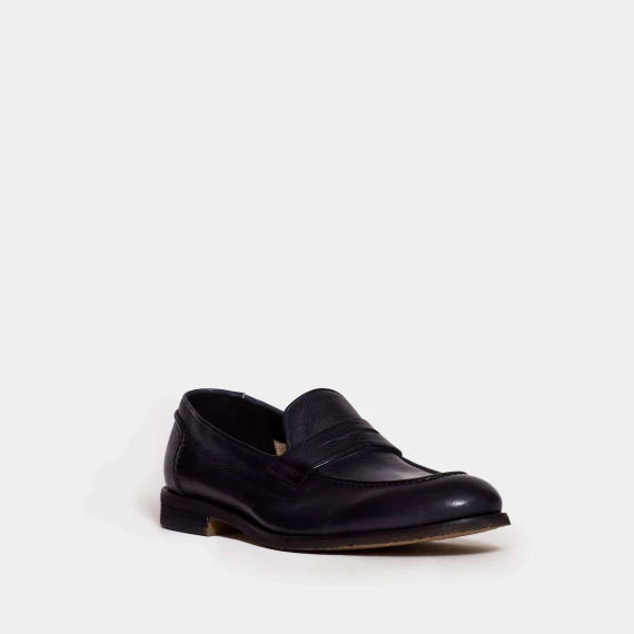 Mocassino in pelle blu washed