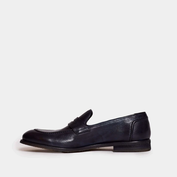 Mocassino in pelle blu washed