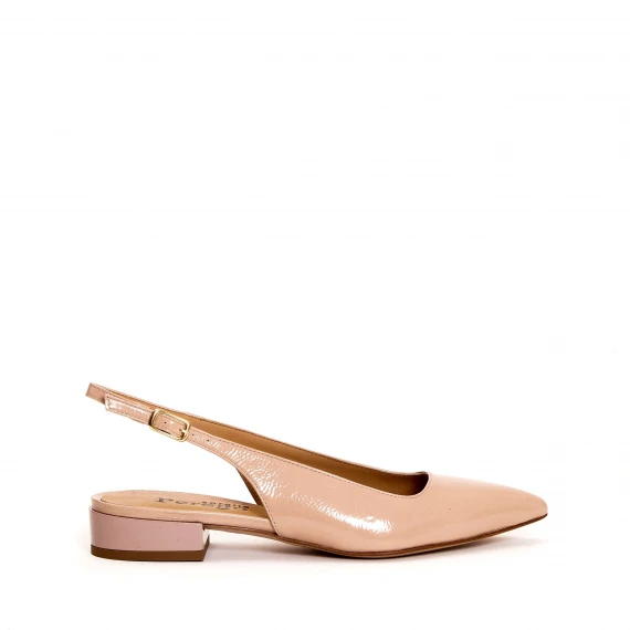 slingback tacco basso vernice nude