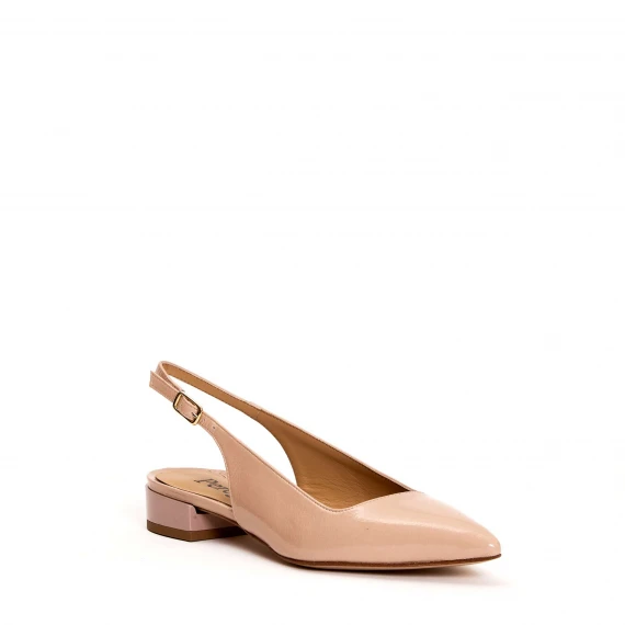 slingback tacco basso vernice nude
