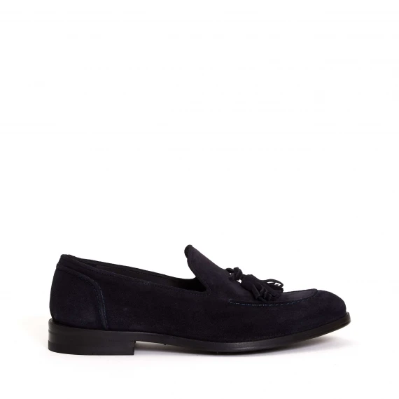 mocassino camoscio blu nappine