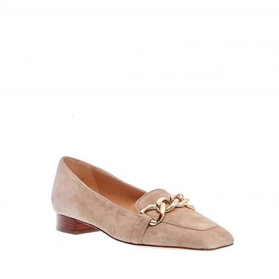 mocassino tacco 30 mm camoscio beige