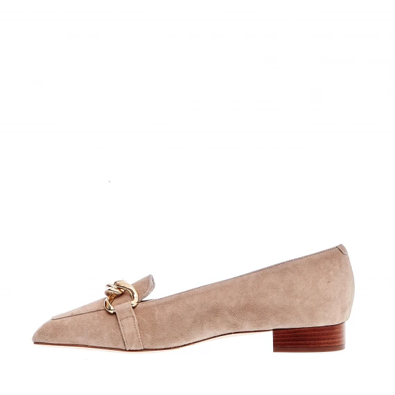 mocassino tacco 30 mm camoscio beige