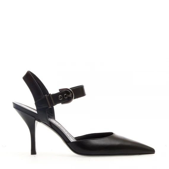 slingback pelle nera cinturini tacco 80 mm