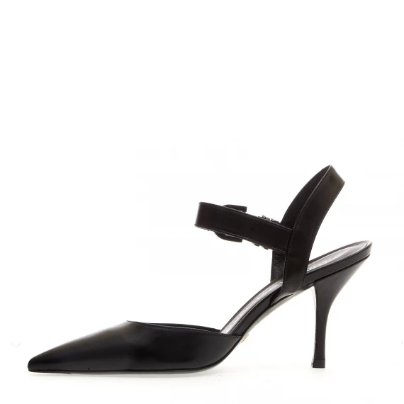 slingback pelle nera cinturini tacco 80 mm