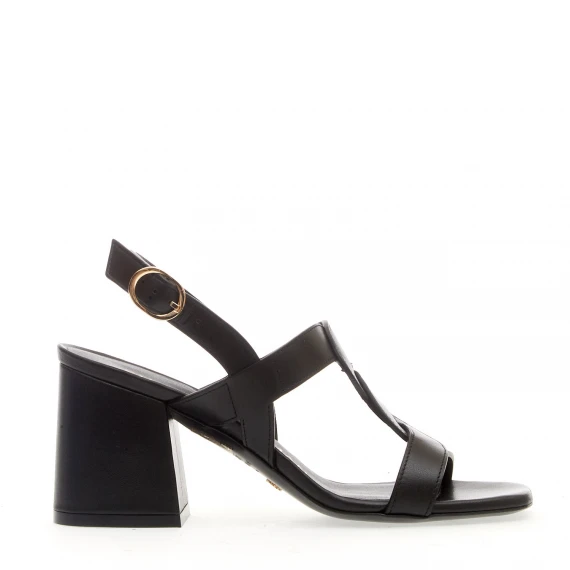 sandalo pelle nero treccia tacco 75 mm
