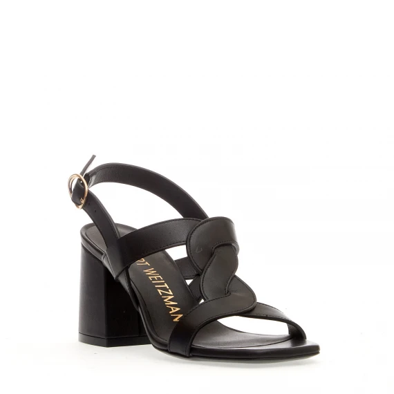 sandalo pelle nero treccia tacco 75 mm