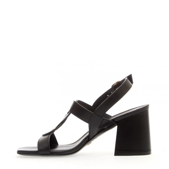 sandalo pelle nero treccia tacco 75 mm