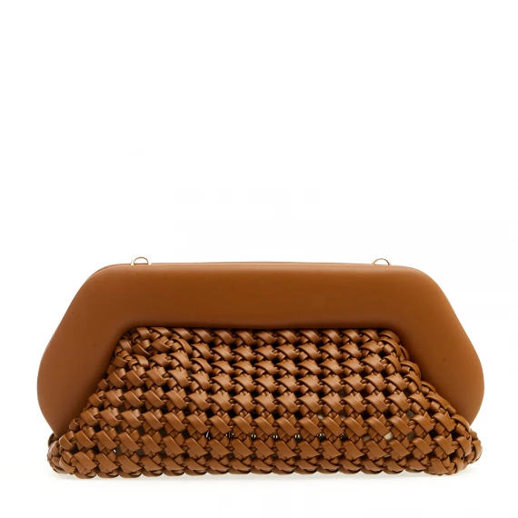 Clutch grande pelle intrecciata cuoio