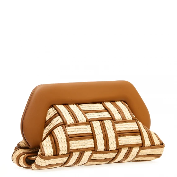 Clutch grande rafia cuoio e caramello