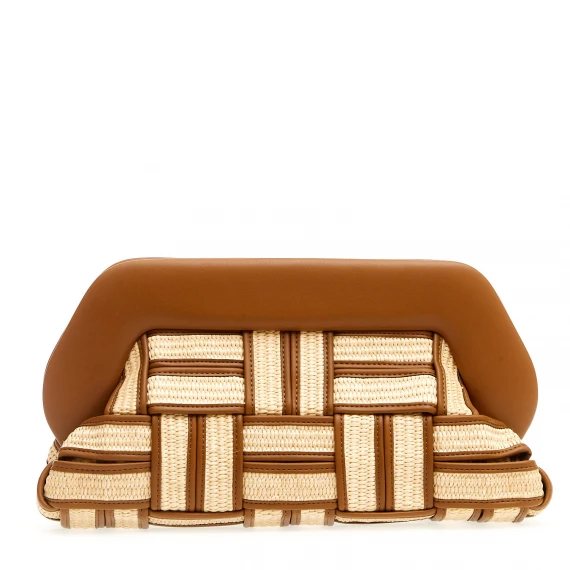 Clutch grande rafia cuoio e caramello