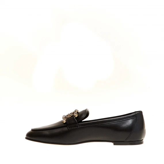 mocassino pelle nero fibbia strass