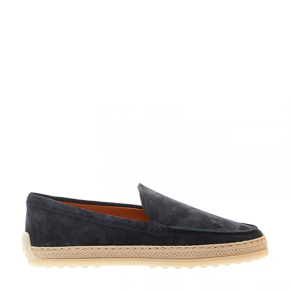 pantofola in camoscio blu con corda