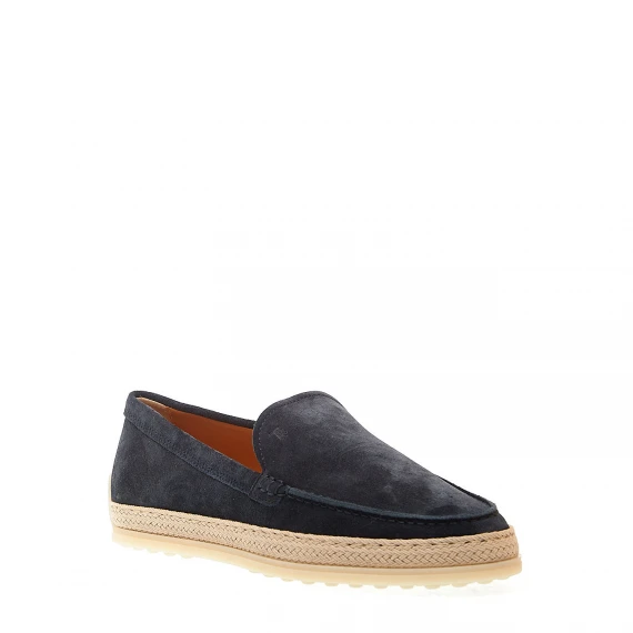 pantofola in camoscio blu con corda