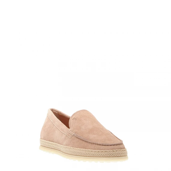 pantofola in camoscio rosa con corda